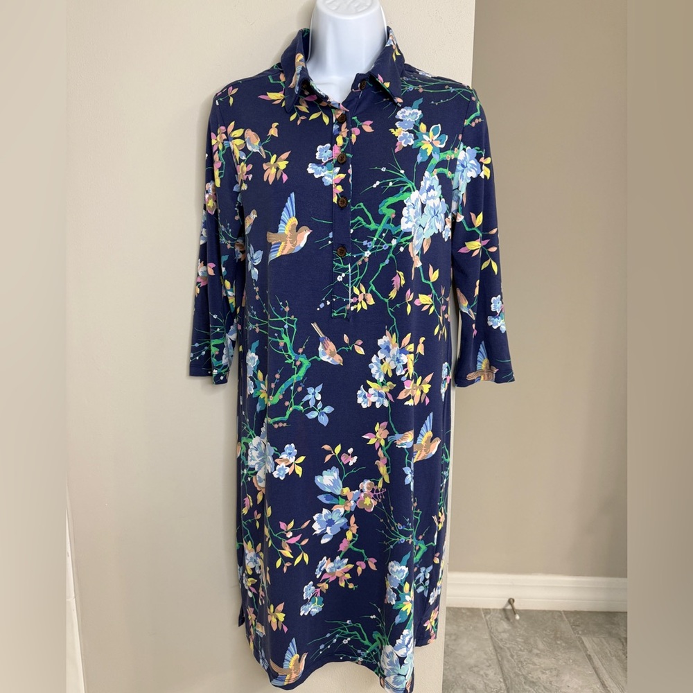Tori Richard Navy Floral Long Sleeve Dress
